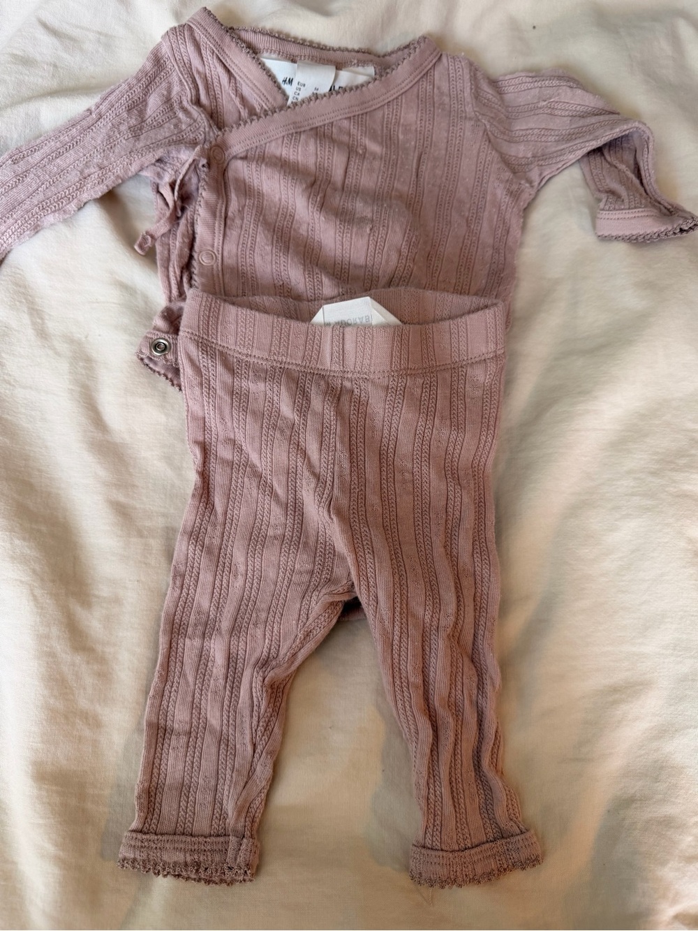 H&M Dusty Mauve Ribbed Baby One-Piece Set